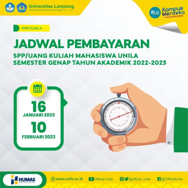 Pengumuman SPP/Uang Kuliah Mahasiswa Unila Semester Genap Tahun Akademik 2022-2023