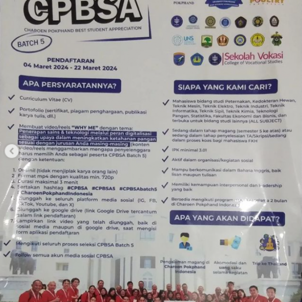Open Registration CPBSA (Charoen Pokphand Best Student Appreciation)