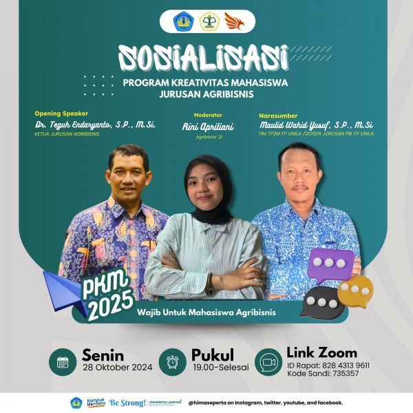 UNDANGAN SOSIALISASI PROGRAM KREATIVITAS MAHASISWA (PKM) JURUSAN AGRIBISNIS TAHUN 2024