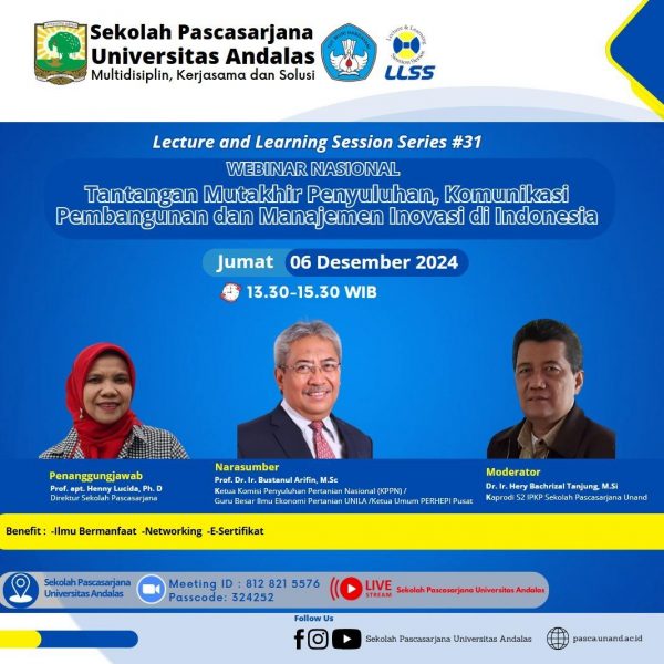 Undangan Webinar Nasional: Tantangan Mutakhir Penyuluhan, Komunikasi Pembangunan dan Manajemen Inovasi di Indonesia