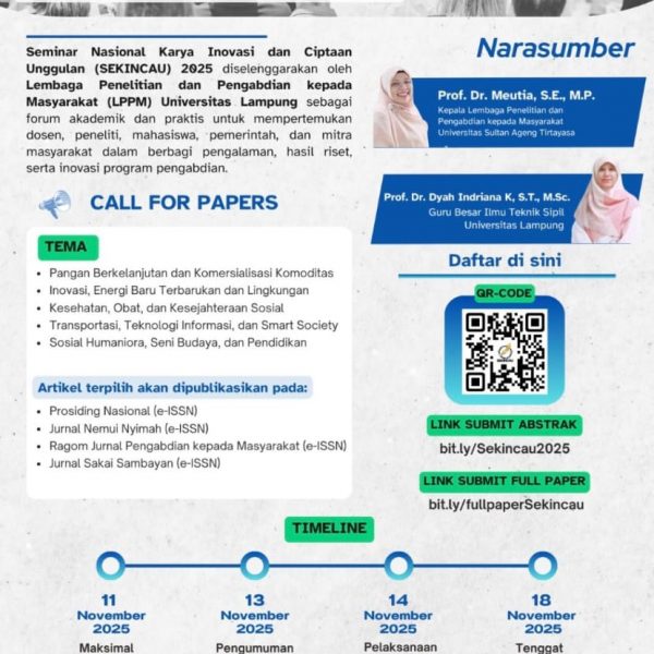 PENGUMUMAN UNTUK BAPAK/IBU DOSEN JURUSAN AGRIBISNIS: Partisipasi dalam Seminar Nasional Karya Inovasi dan Ciptaan Unggulan…